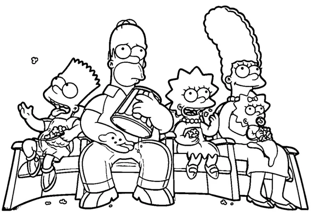 Os Simpsons no Cinema: Família assiste filme com pipoca para colorir.