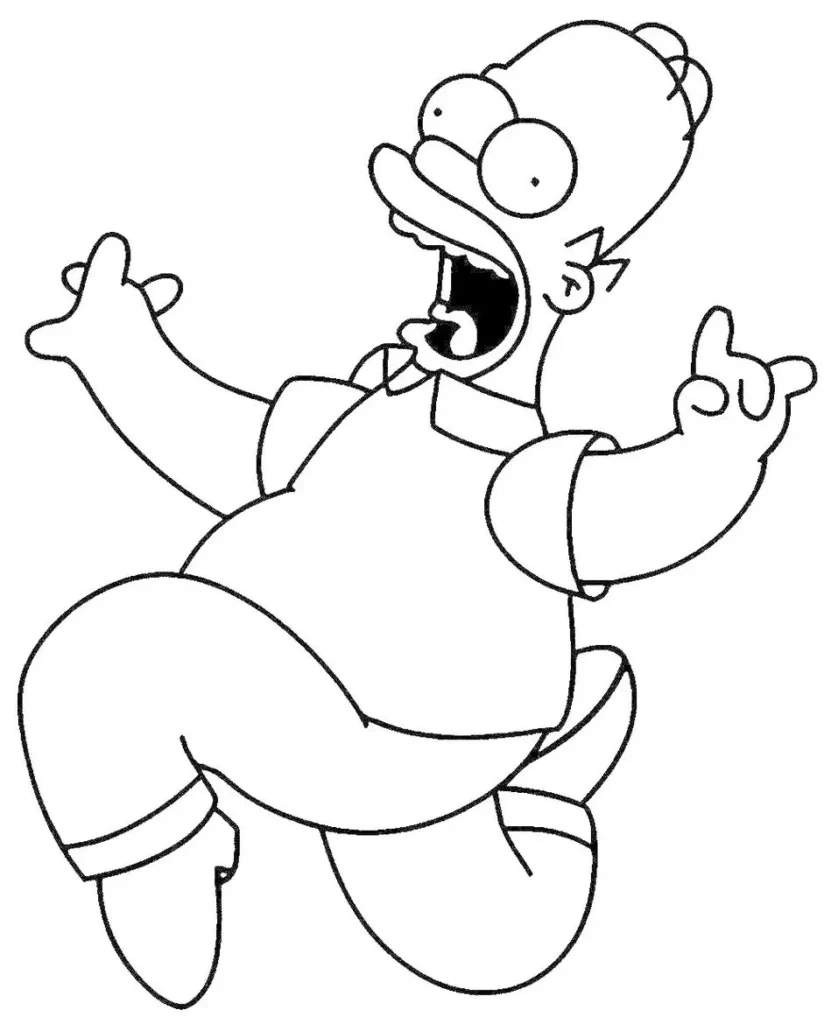 Homer Simpson dos Simpsons expressando susto, desenho para colorir.