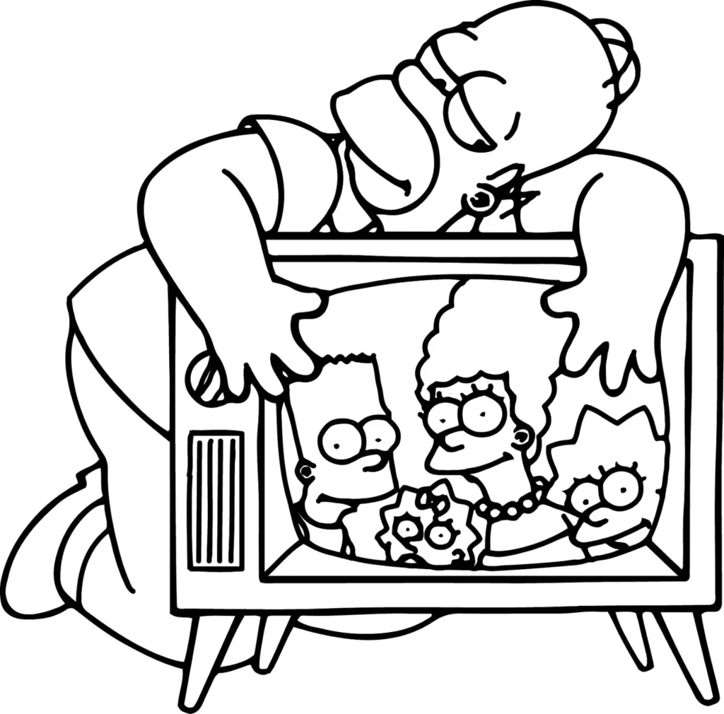 Os Simpsons na TV: Cena para colorir com Homer dormindo.