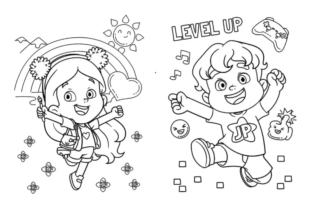 Desenhos da Maria Clara e JP para colorir Diversão Maria Clara e JP: desenho para colorir com as crianças sorrindo e brincando.