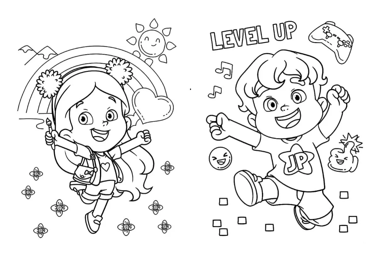 Desenhos da Maria Clara e JP para colorir Diversão Maria Clara e JP: desenho para colorir com as crianças sorrindo e brincando.