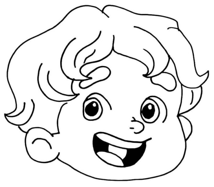 Desenho para colorir do JP, do canal Maria Clara e JP. Rosto sorridente de menino com cabelo encaracolado, ideal para atividades artísticas.