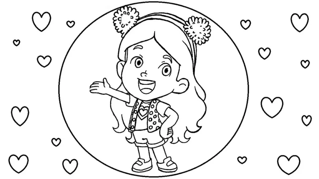 Desenhos da Maria Clara e JP para colorir Maria Clara Maria Clara e JP: Desenho da Maria Clara para colorir, com arco de pompons e corações flutuantes.