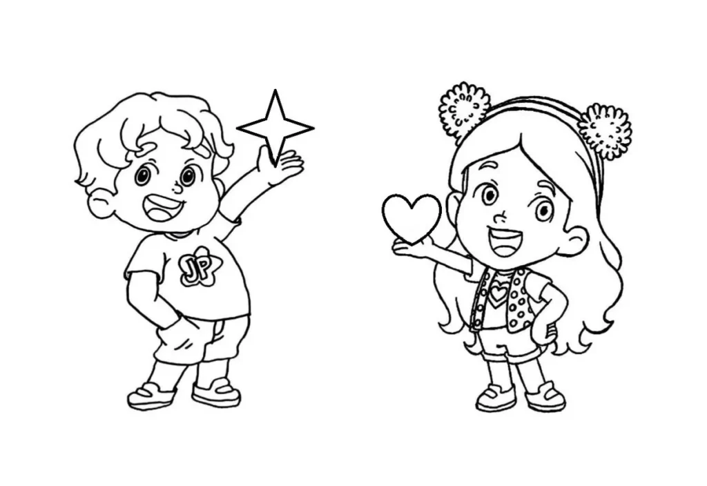 Desenhos da Maria Clara e JP para colorir Oi Pessoal Maria Clara e JP: Desenho para colorir dos jovens sorrindo, JP com estrela e Maria Clara com coração.