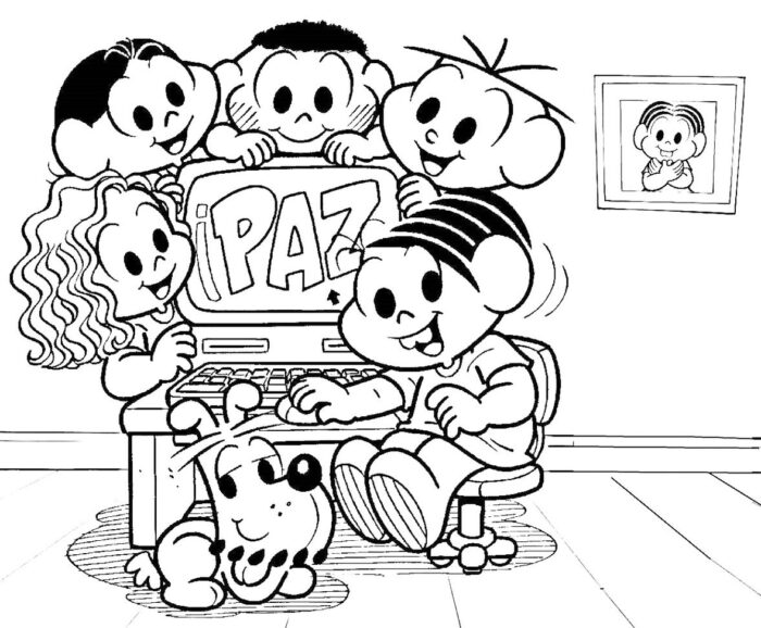 Turma da Mônica celebra o Dia da Paz: desenho para colorir.