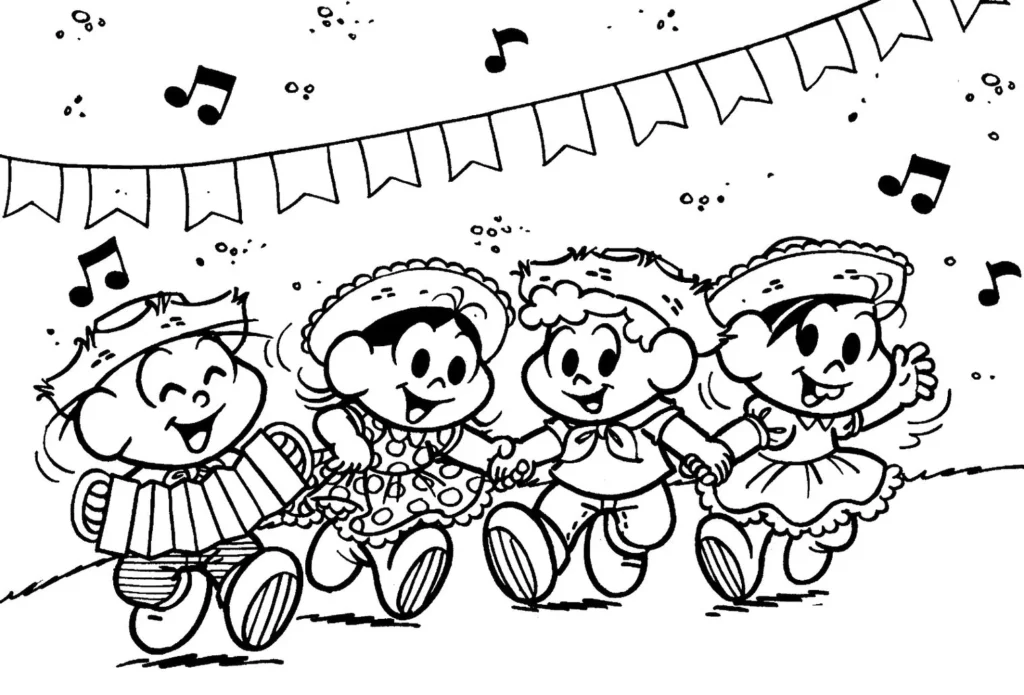 Turma da Mônica em festa junina para colorir: alegria e tradição