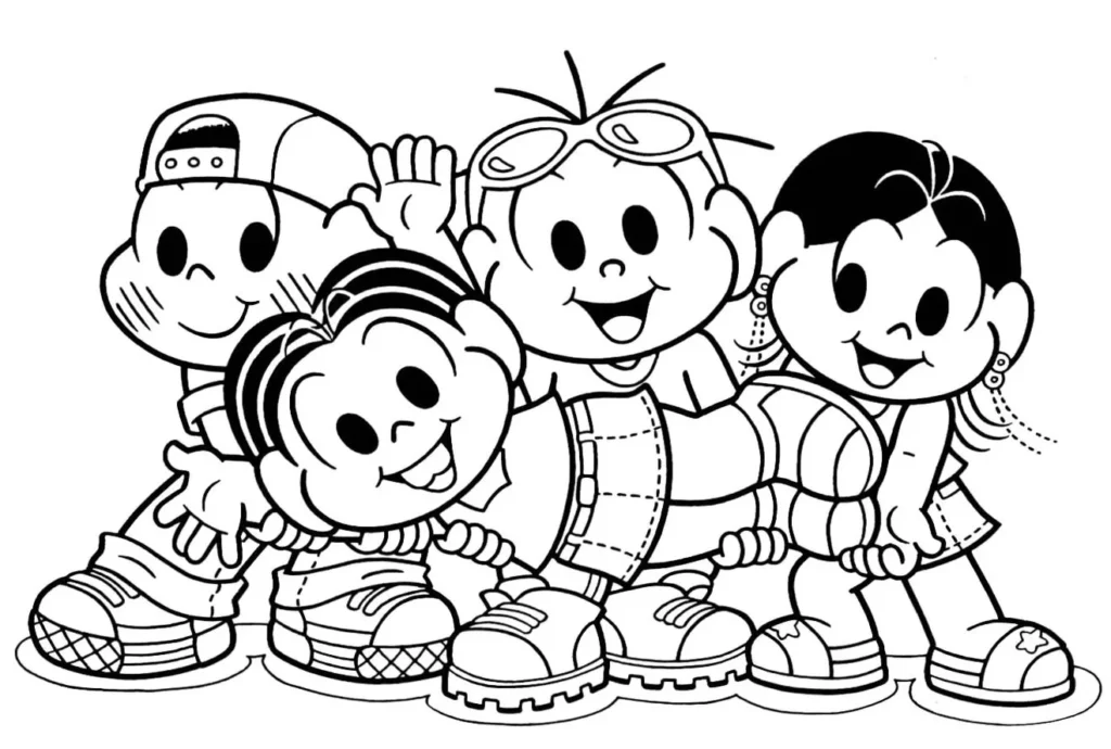 Turma da Mônica unida: desenho para colorir com Cebolinha, Cascão e Mônica