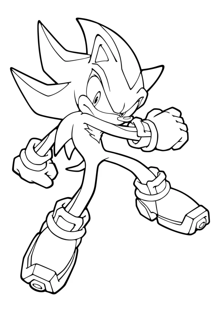 Desenhos de Shadow Sonic para colorir Misterioso Shadow Sonic para colorir: Desenho do ouriço em pose dinâmica e misteriosa.