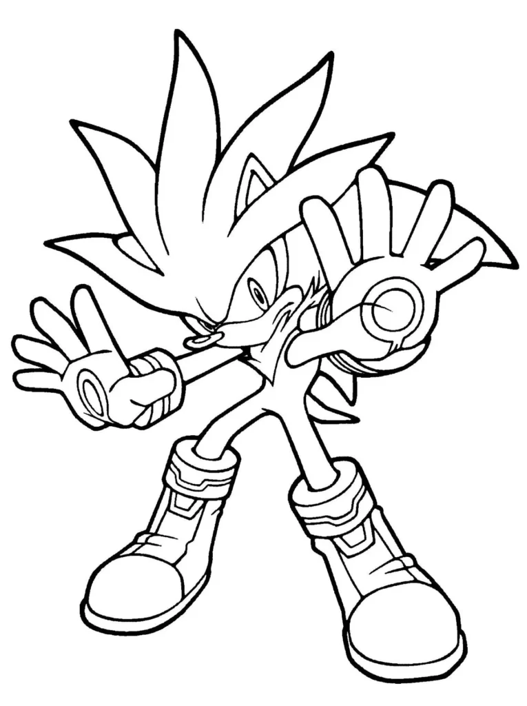 Desenhos de Shadow Sonic para colorir Super Poder Shadow Sonic com super poder para pintar: Desenho do Silver Sonic em pose de ação.