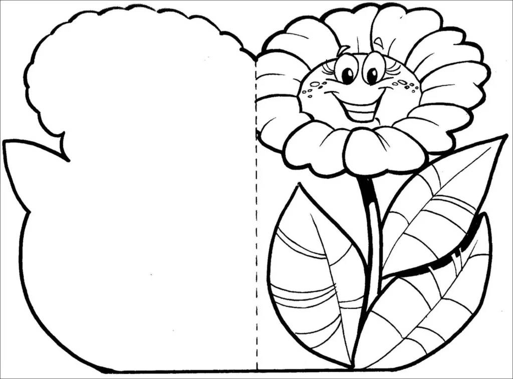 Desenho de flor sorridente para colorir no Dia das Mães: Cartinha especial para mamãe
