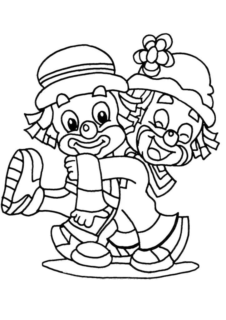 Desenho divertido do Dia do Abraço com palhaços para colorir