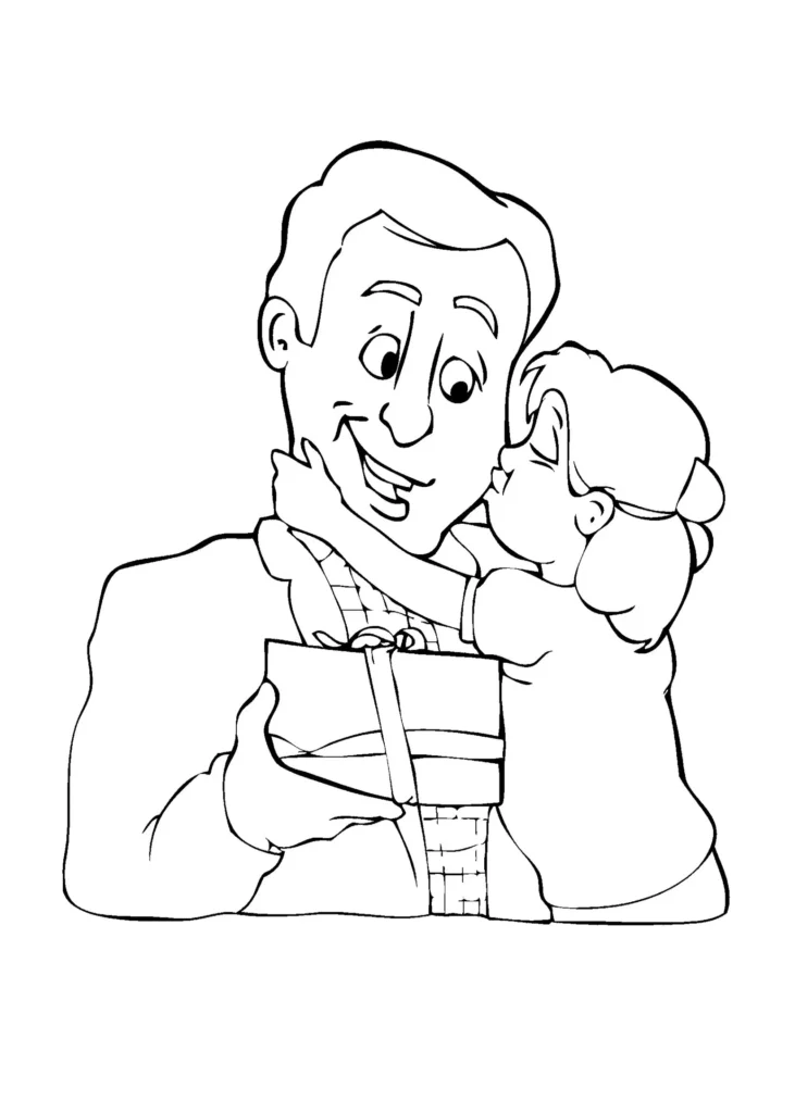 Desenho para colorir: Pai recebe beijo da filha no Dia do Abraço