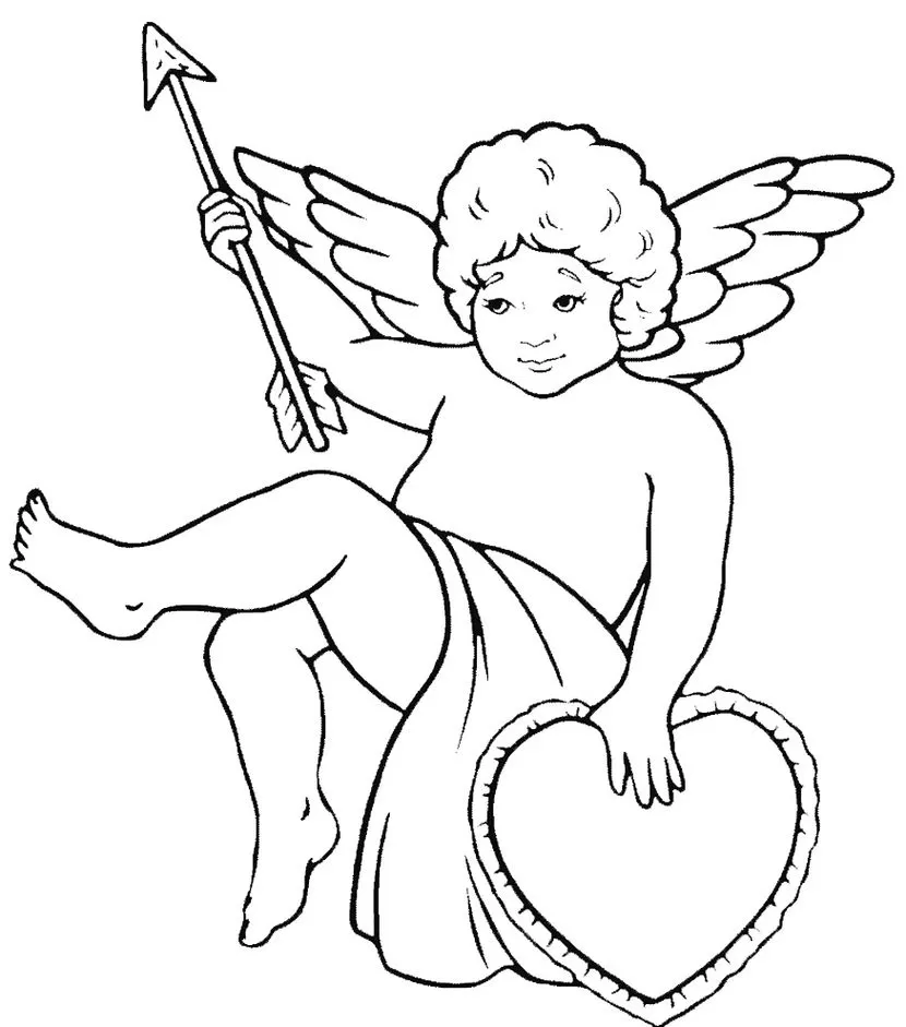 Cupido com flecha e coração: desenho para colorir no Dia dos Namorados