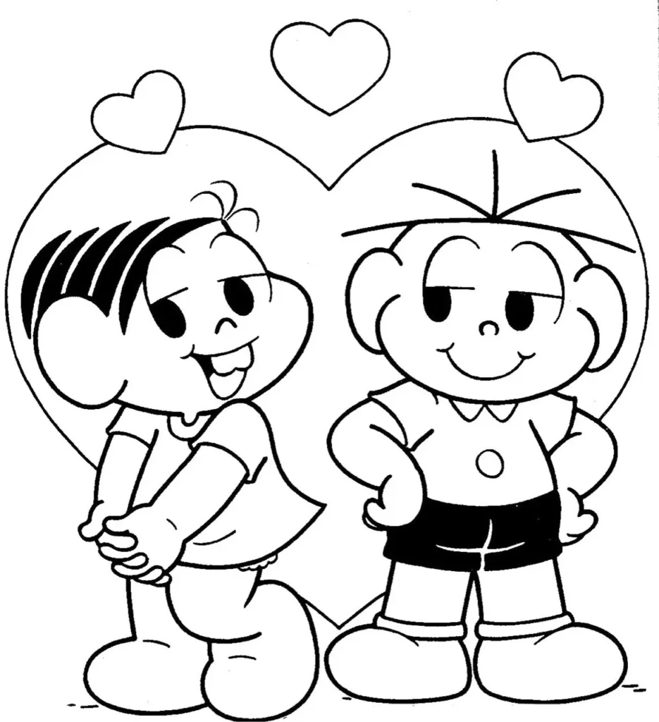 Arte para colorir: Dia dos Namorados com figuras e corações
