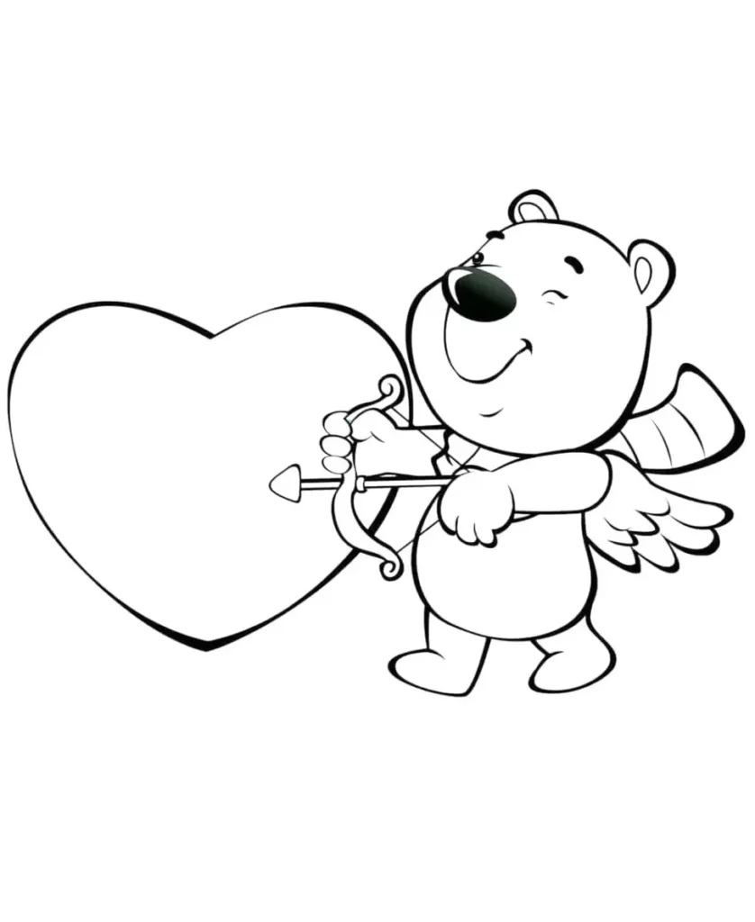 Urso Cupido para colorir: Desenho romântico do Dia dos Namorados