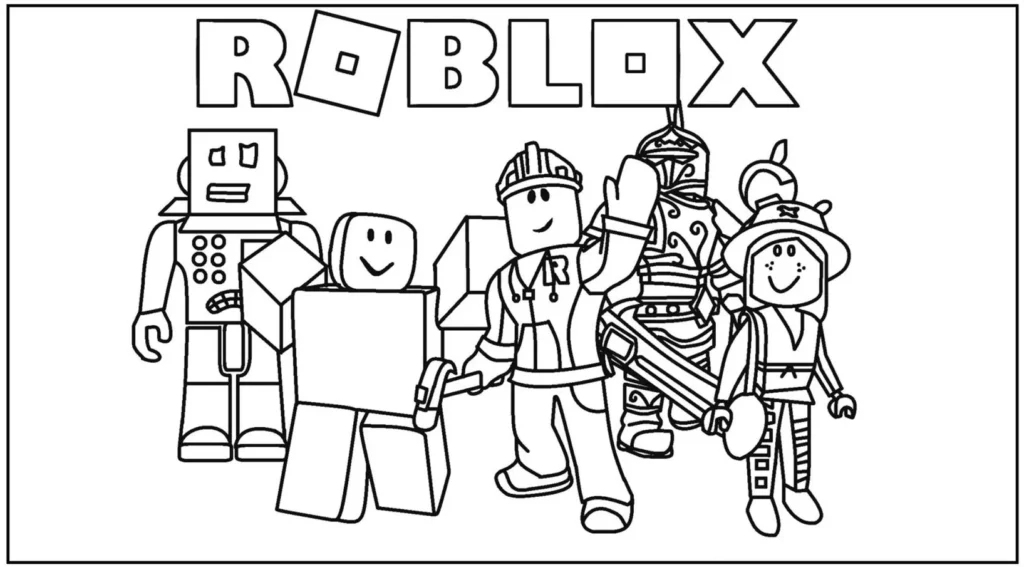 Desenho para colorir Roblox: equipe de figuras icônicas