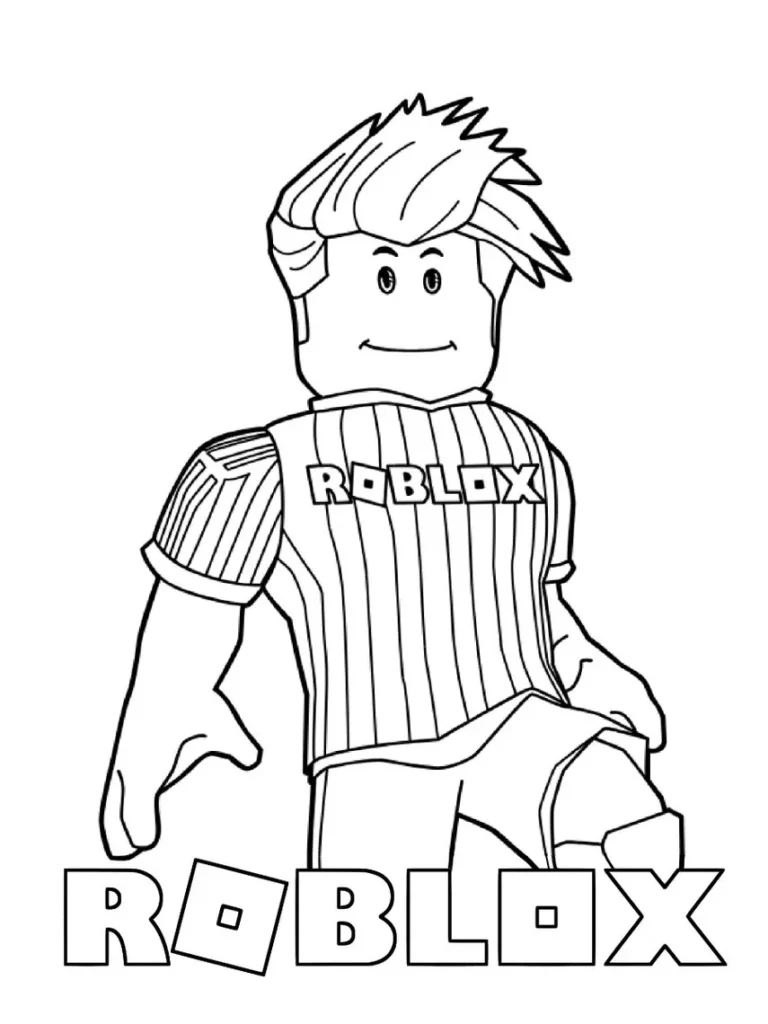 Jogador do Roblox para colorir: desenho com logo ROBLOX na camisa.