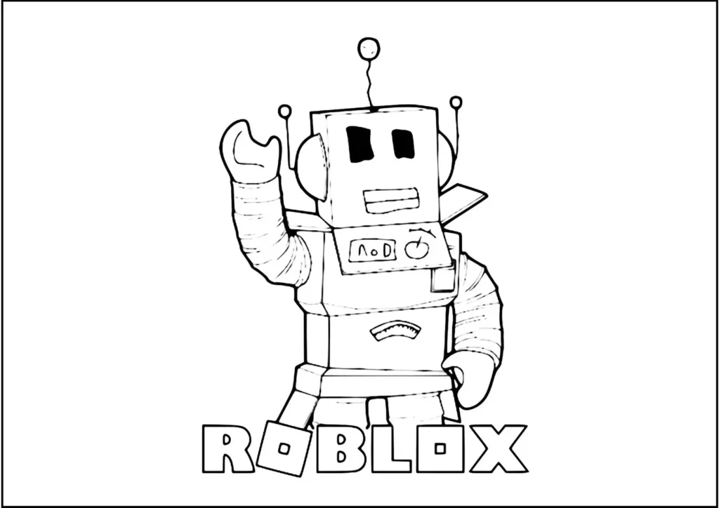 Robô do Roblox Thau para colorir: desenho divertido com corpo em blocos, cabeça quadrada e antenas.