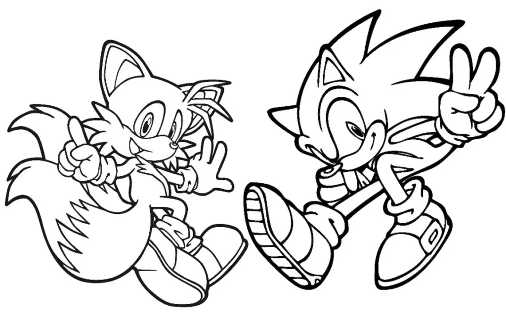 Tails e Sonic para colorir: Desenho de amigos em ação