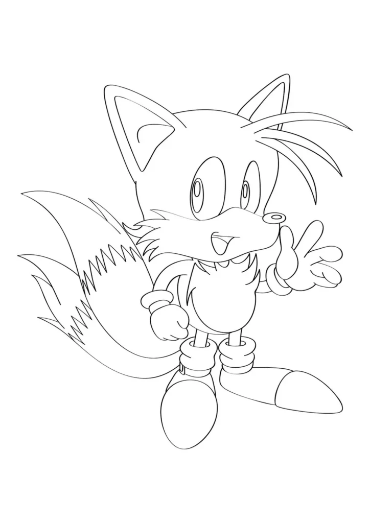 Tails da série Sonic the Hedgehog pronto para colorir: veja o personagem sorrindo e com as caudas volumosas.