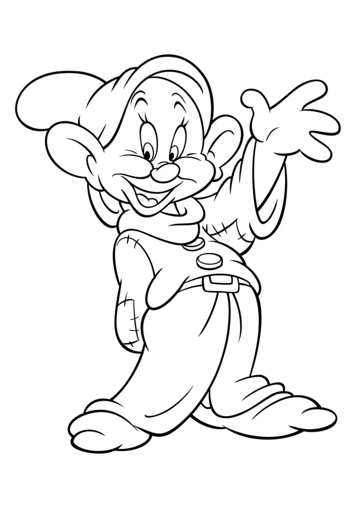 Dunga dos Sete Anões para colorir: desenho artístico do anão sorrindo.