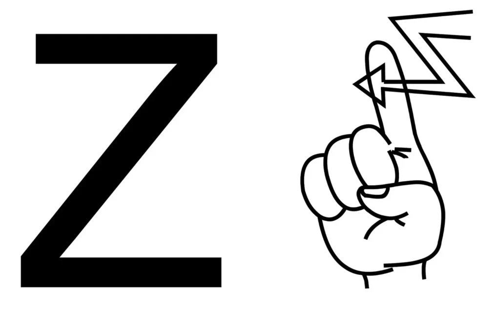 Letra Z em Libras: Pictograma da mão sinalizando com o dedo indicador emitindo energia.