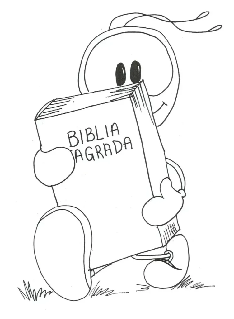 Desenhos da Bíblia para pintar Livro Sagrado Desenho para colorir da Bíblia Sagrada com personagem em cima da grama.
