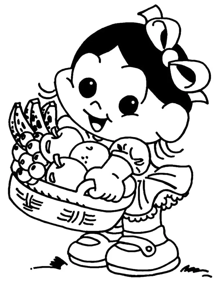Magali com cesta de frutas: desenho para colorir.