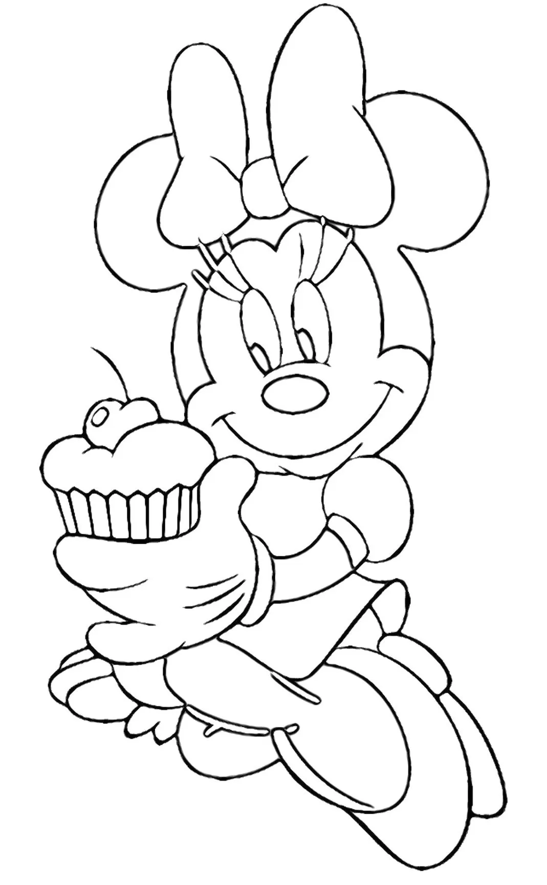 Minnie Mouse com cupcake para colorir