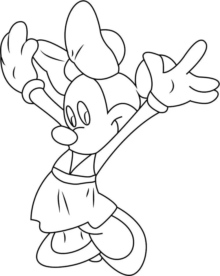 Minnie com Laço: Desenho para colorir da personagem em pose divertida.