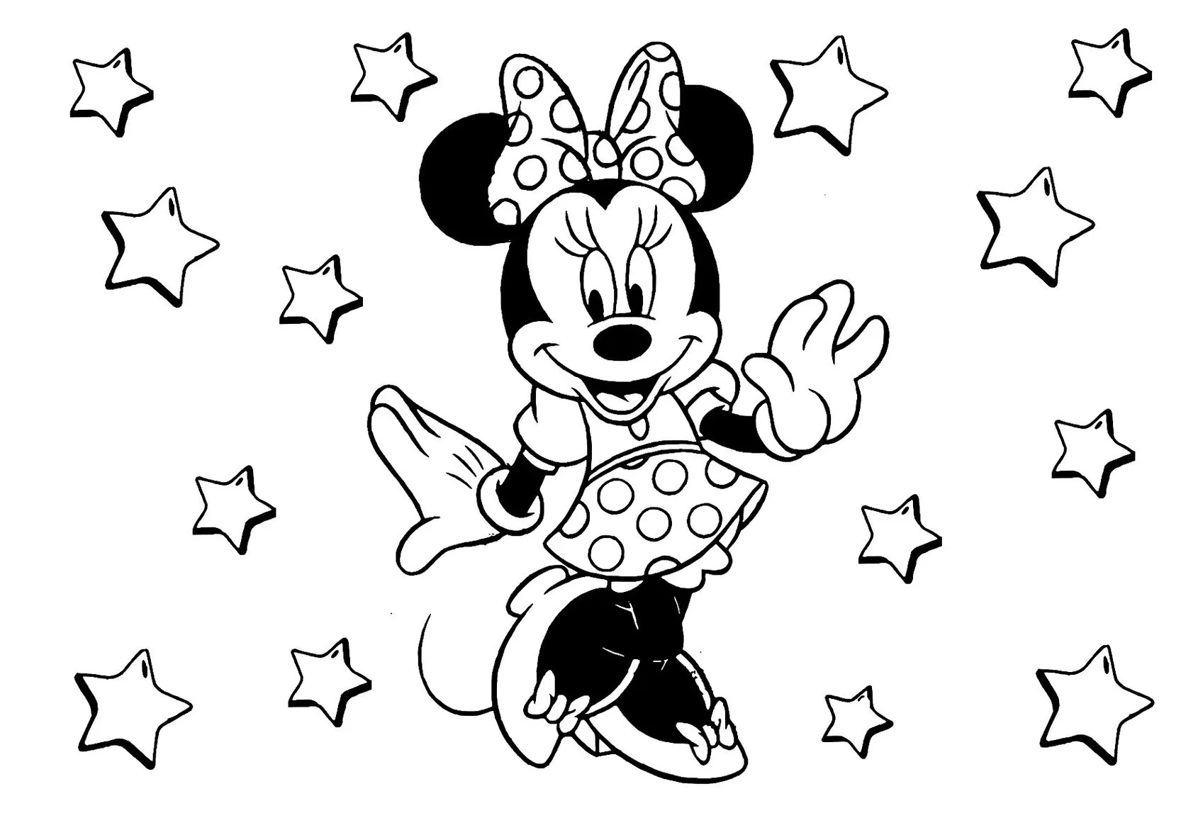 Minnie Mouse para colorir: desenho delicado com estrelas