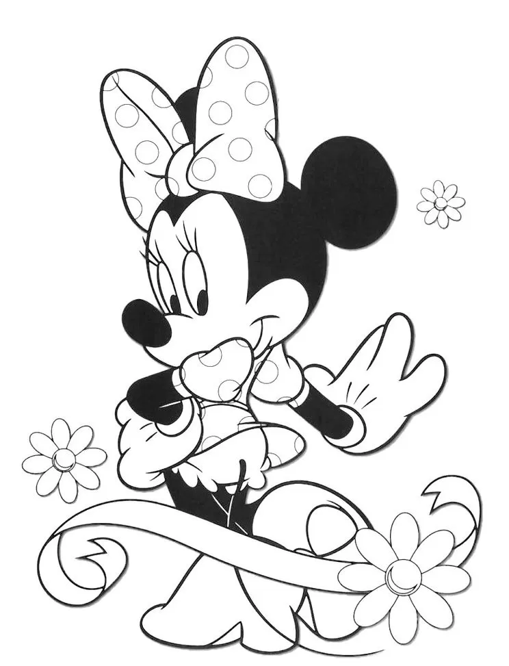 Minnie Mouse com vestido de bolinha para colorir