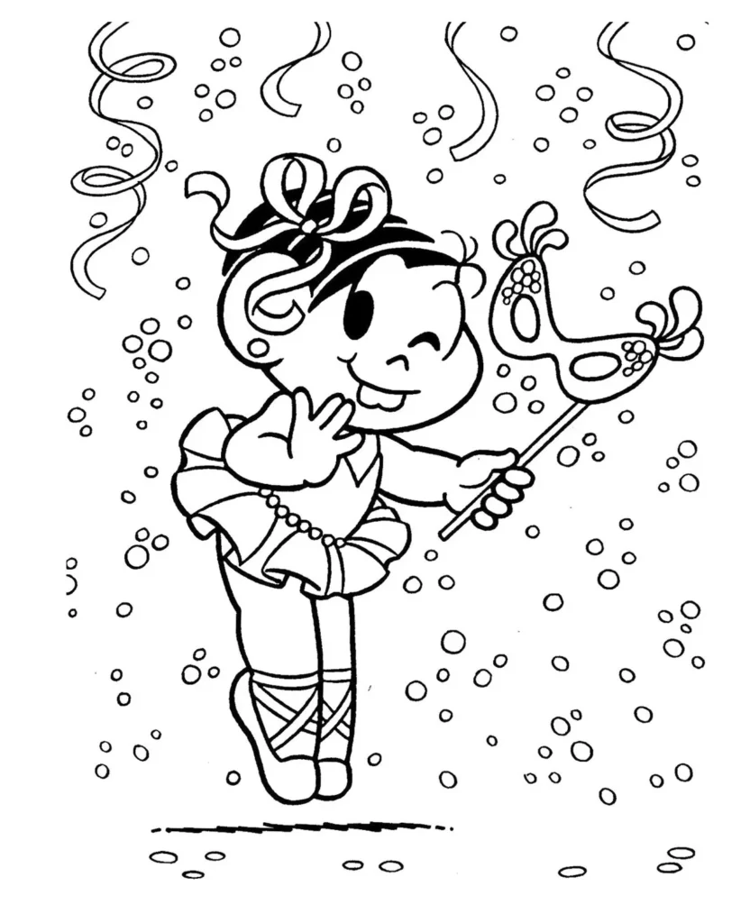 Mônica Bailarina: Desenho para colorir com confetes e máscara de carnaval