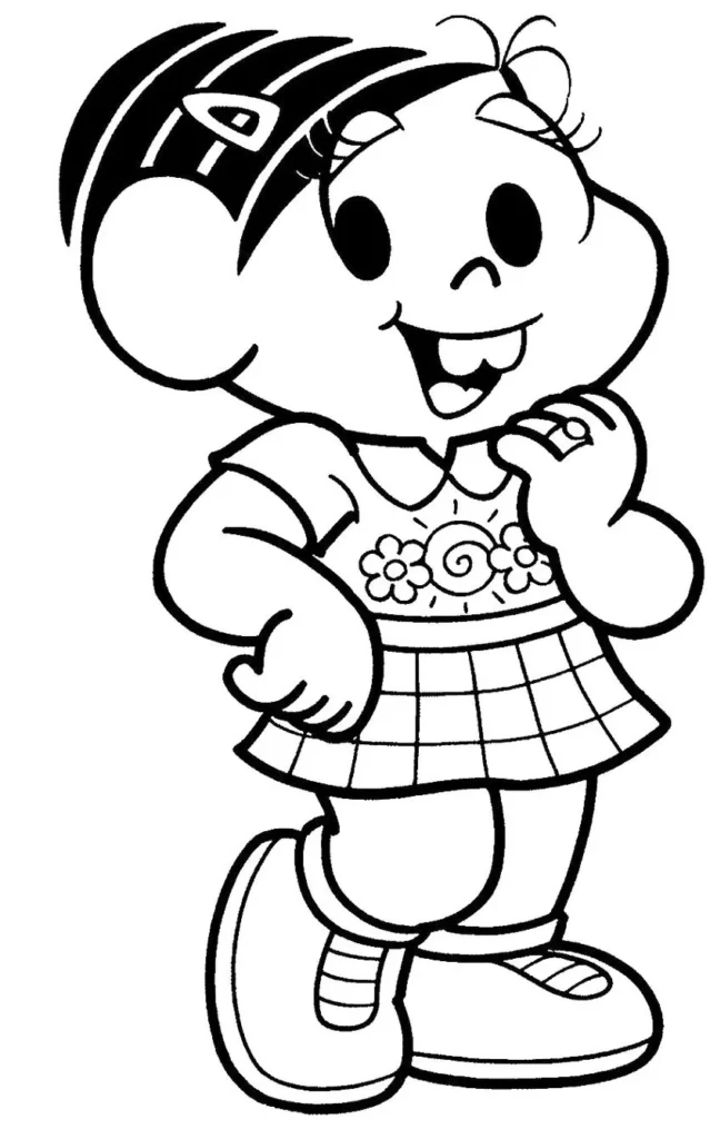 Mônica Mocinha com vestido florido para colorir