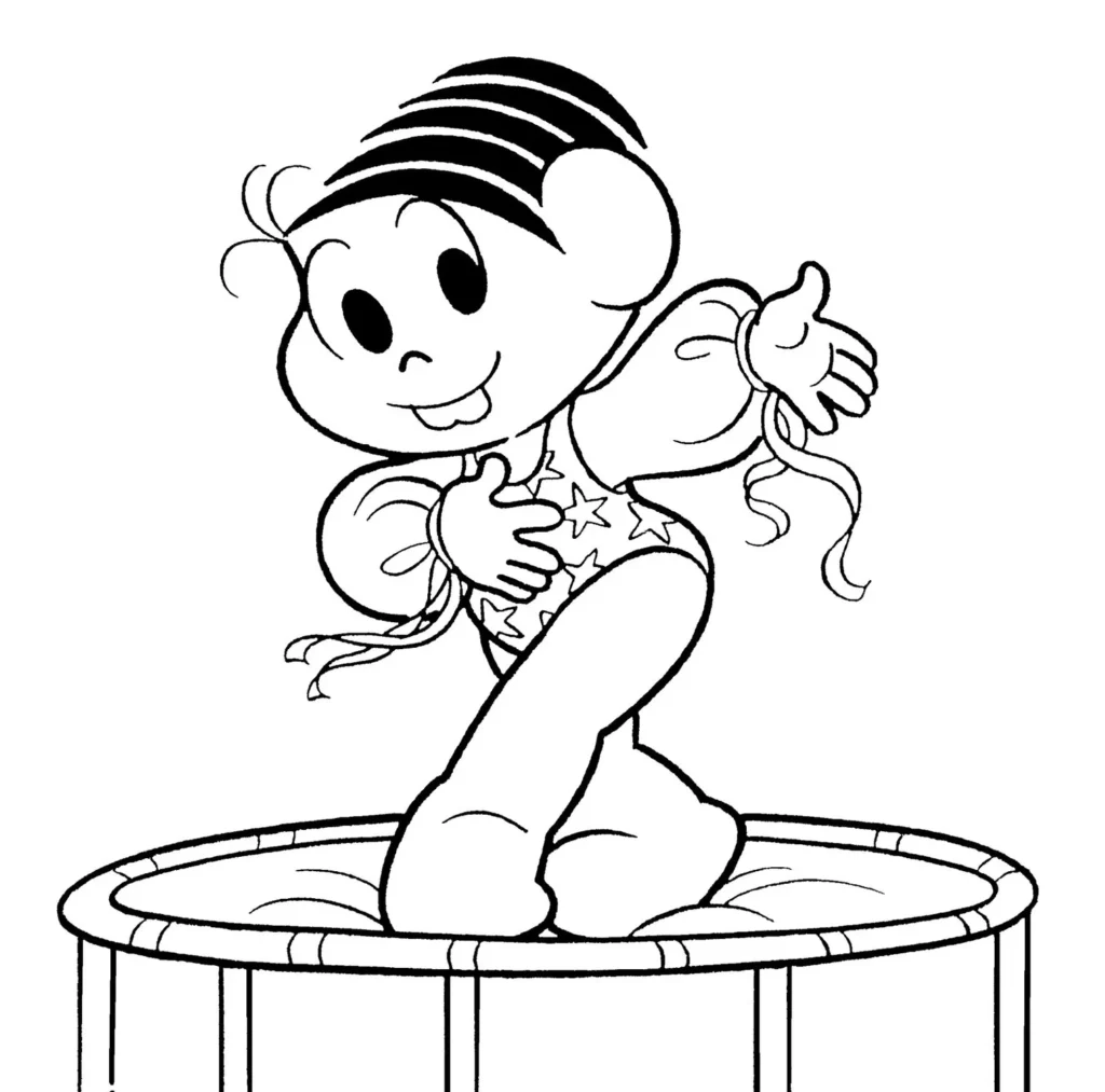 Mônica pulando no trampolim: desenho para colorir