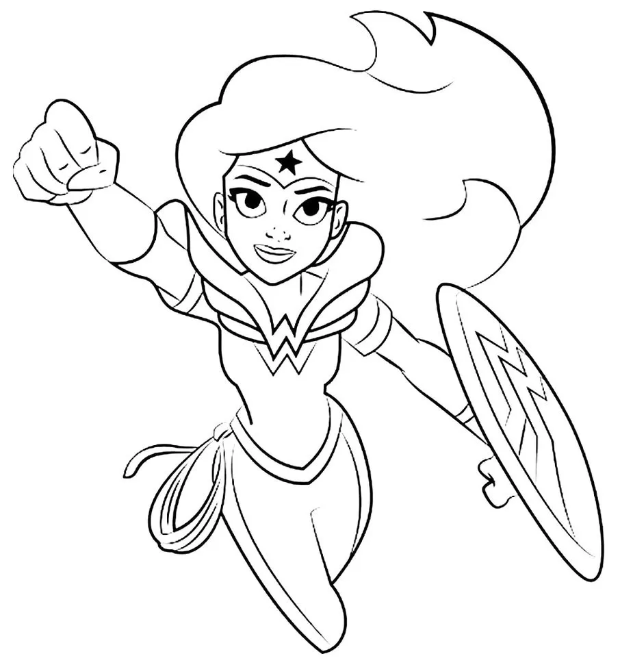 Mulher Maravilha com Escudo: Desenho para Colorir