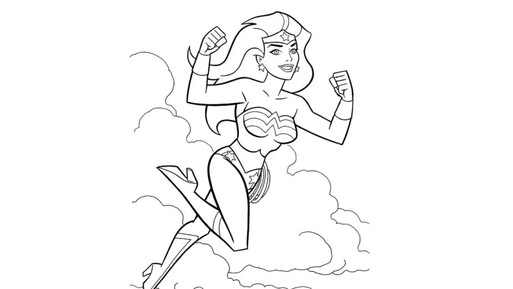 Mulher Maravilha em pose heroica: desenho para colorir
