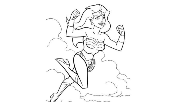 Mulher Maravilha em pose heroica: desenho para colorir