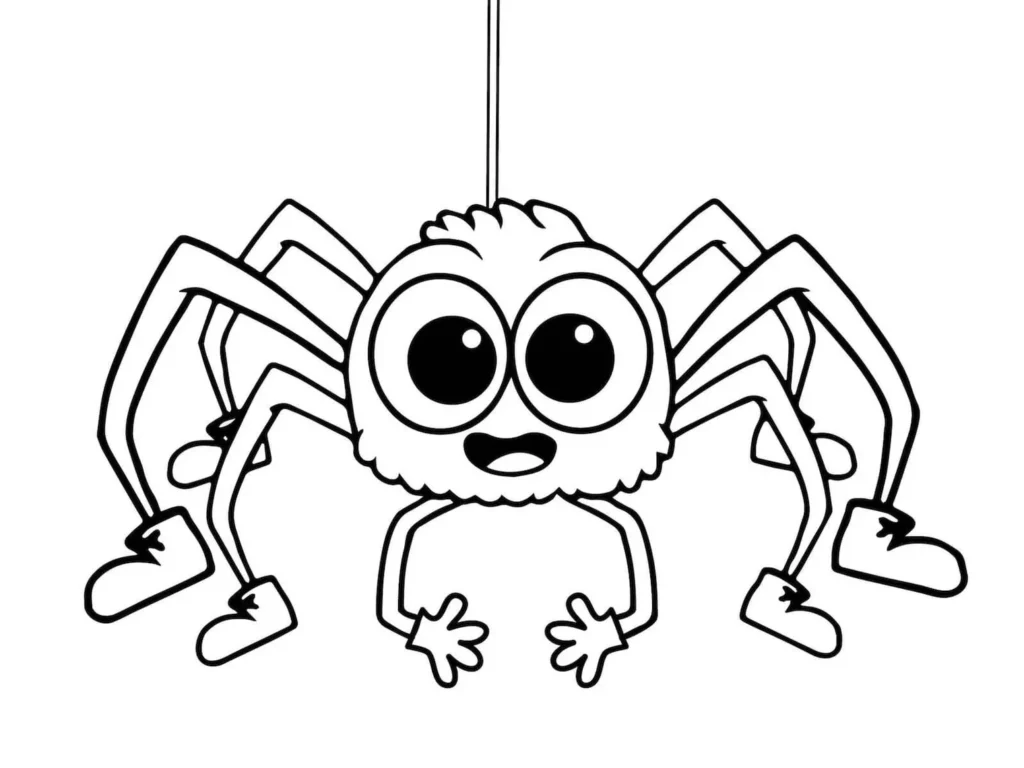 Desenhos de Aranhas para pintar De Sapatos Aranha com sapatos para colorir. Desenho divertido de aranha sorrindo, com sapatos nas patas.