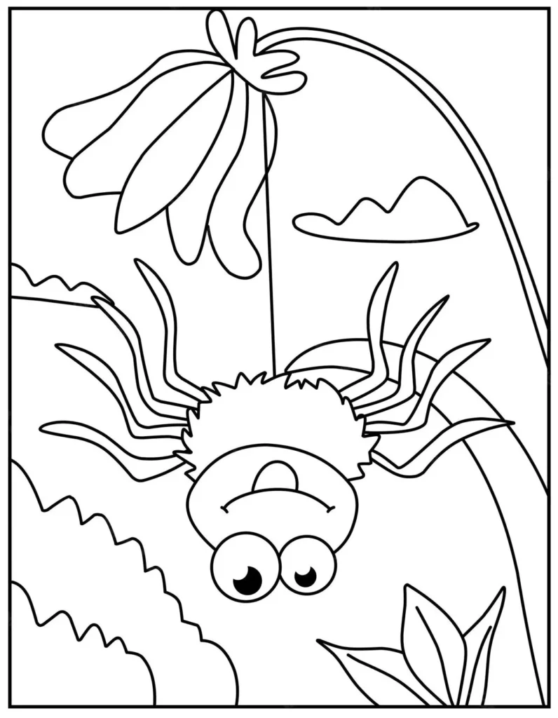 Desenhos de Aranhas para pintar Pendurada Aranha sorrindo pendurada na teia para colorir