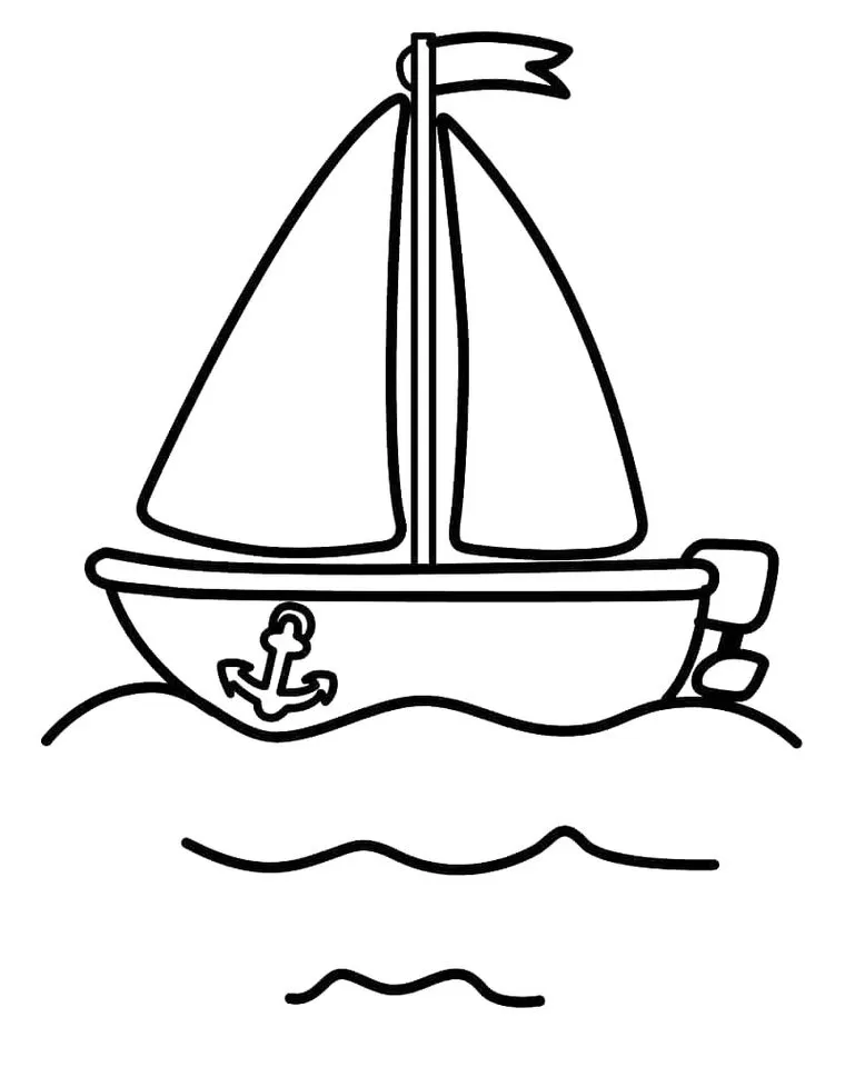 Barco à vela em movimento no mar: desenho para colorir.