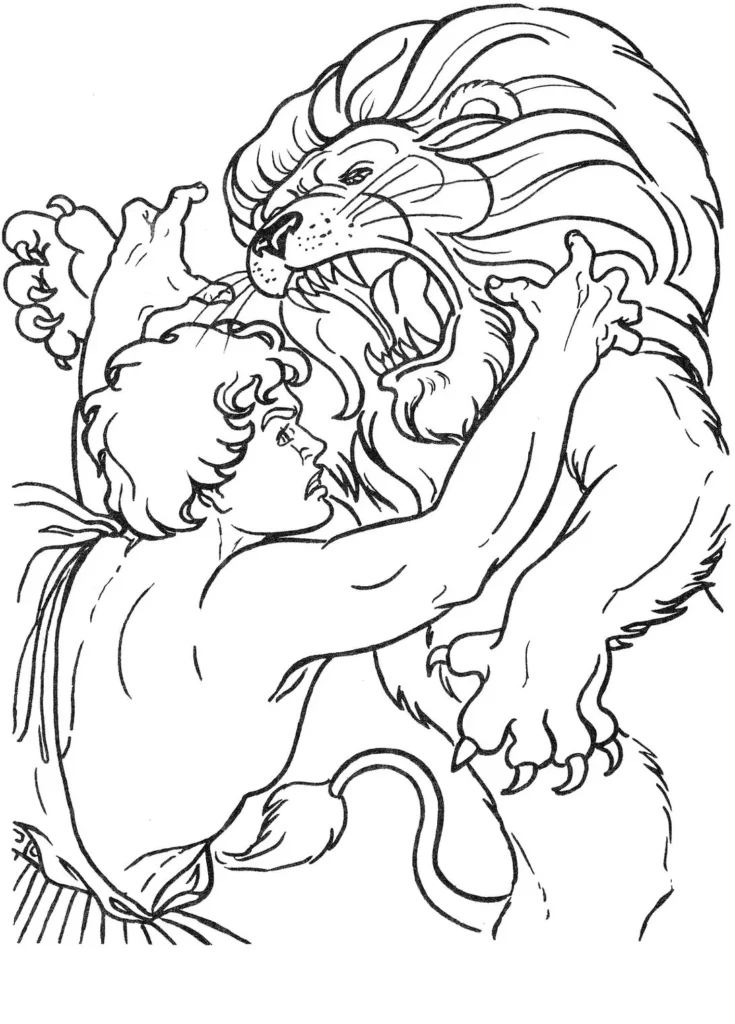 Hércules lutando contra o Leão da Nemeia: desenho para colorir