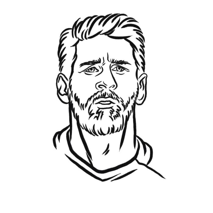 Desenhos de Messi para pintar Jogador de Futebol Desenho do jogador de futebol Messi para colorir. Retrato estilizado com barba e cabelo curto, ideal para atividades artísticas.