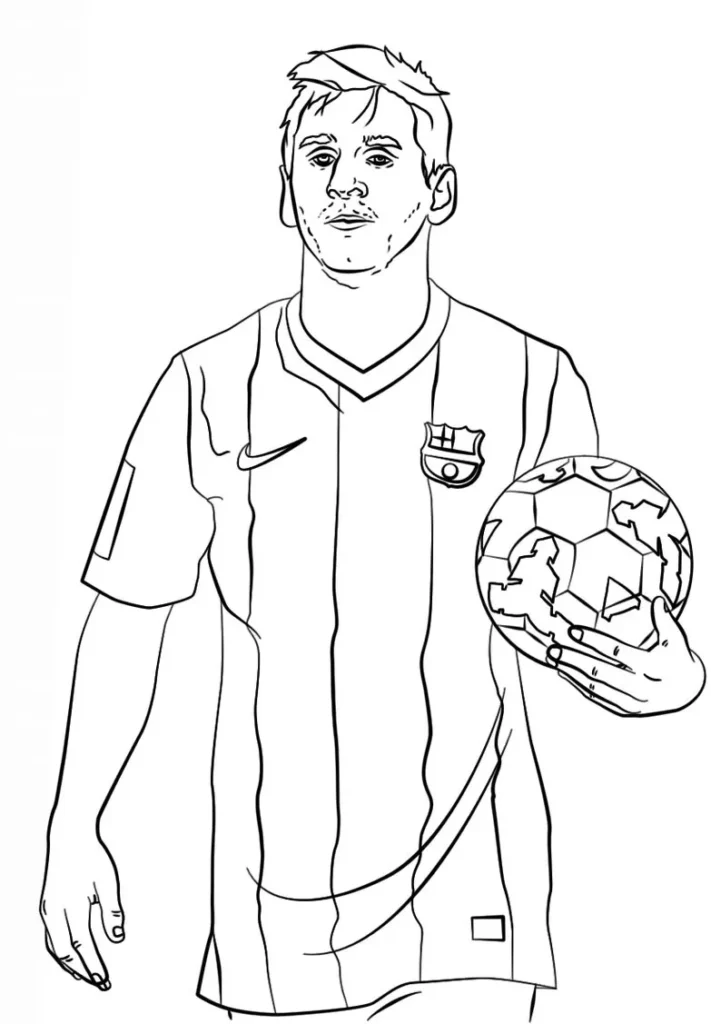 Lionel Messi para colorir: camisa do Barcelona e bola de futebol.