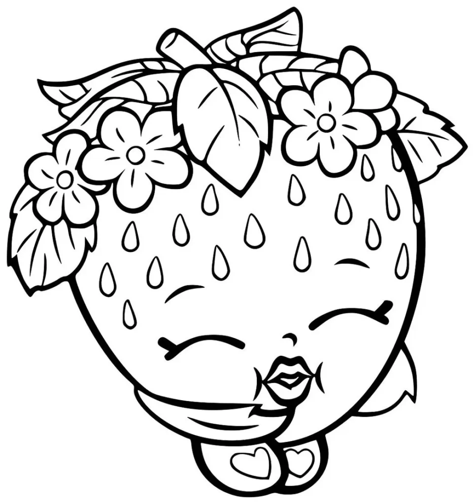Desenhos de Morangos para pintar Beijinho Morangos Beijinho para colorir: desenho com expressões faciais e corações.