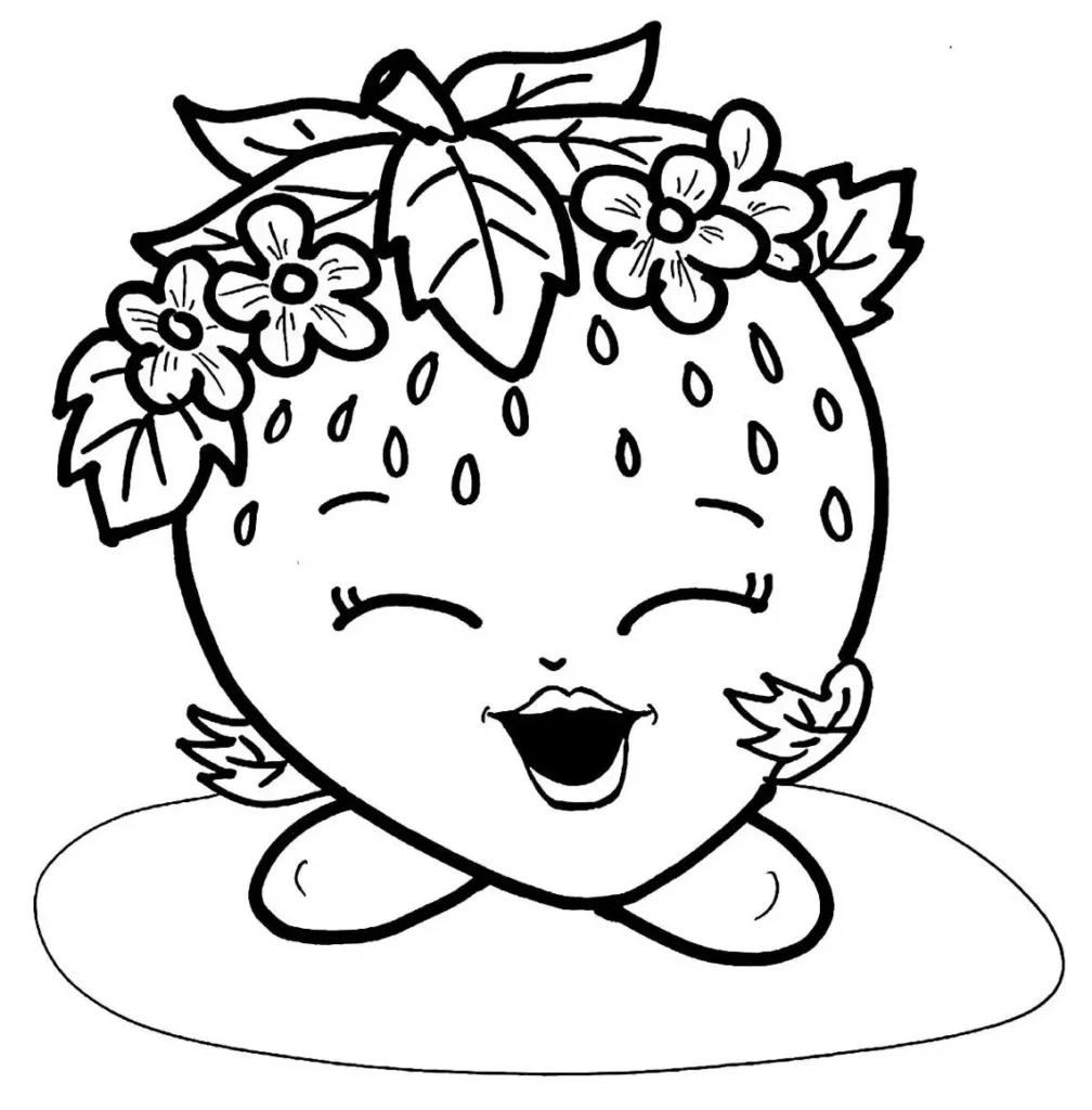 Desenhos de Morangos para pintar Com Flores Desenho de morango sorrindo com flores para colorir.