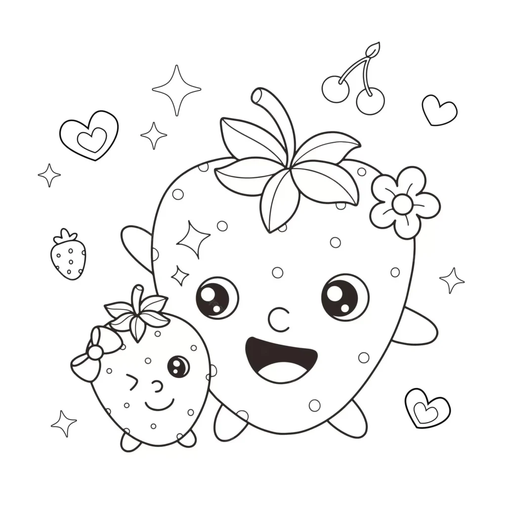 Desenhos de Morangos para pintar Kawaii Morangos Kawaii para colorir: desenho divertido com rostinhos felizes.