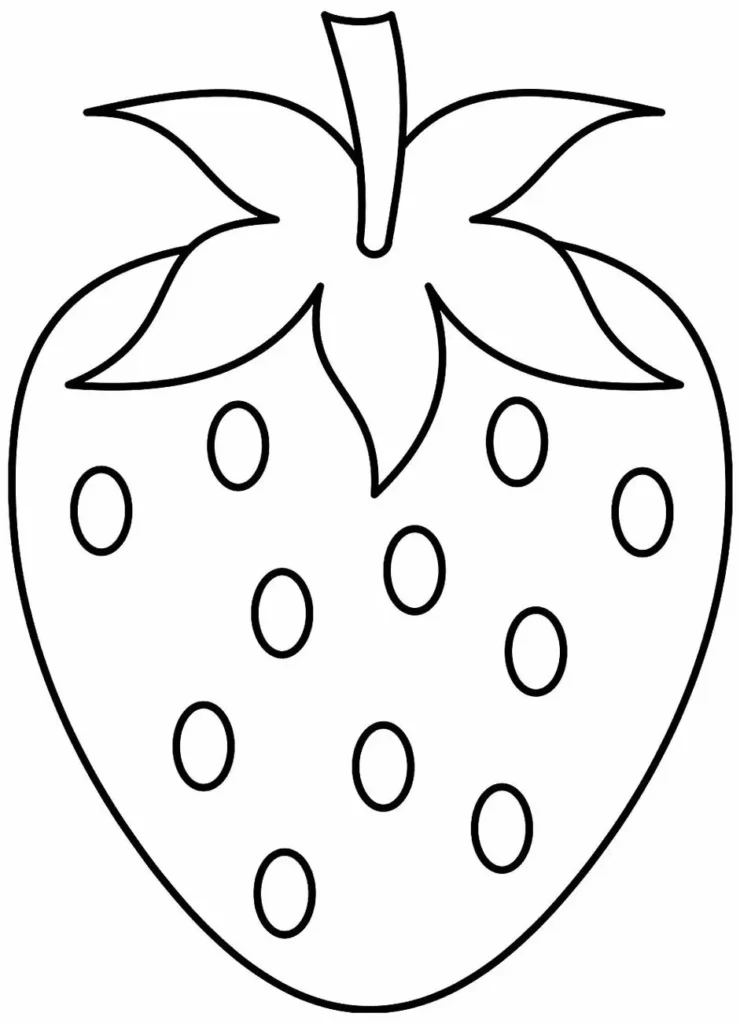 Desenhos de Morangos para pintar Simples Morangos para colorir: desenho fácil com folhas e sementes.