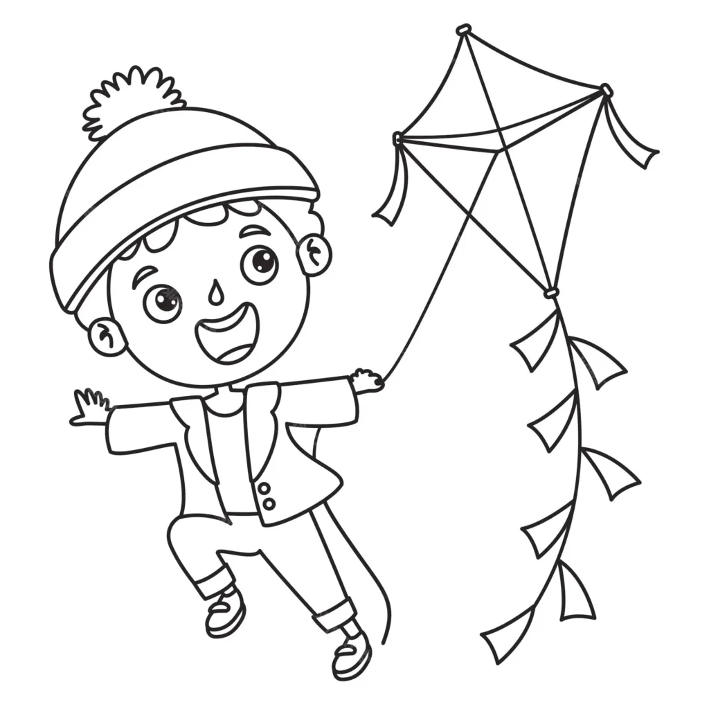 Desenhos de Pipas para pintar Alegria Garoto empinando pipa em desenho para colorir Alegria.