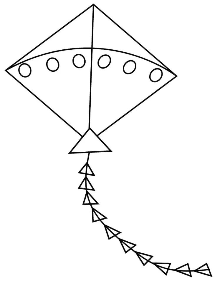 Desenhos de Pipas para pintar Diferente Pipa diamante para colorir: desenho com corda central e cauda triangular.